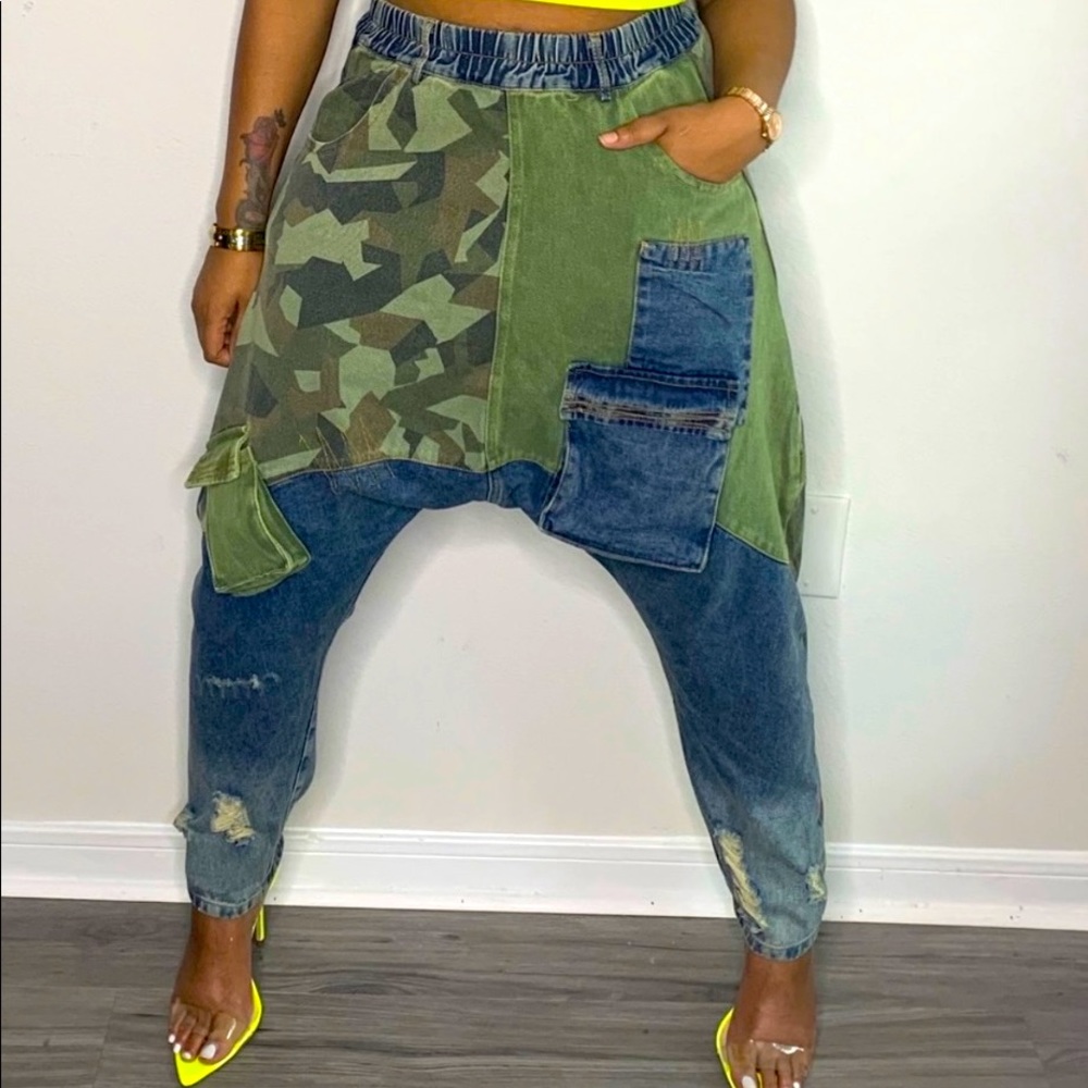 Denim/Camo Harem Pants